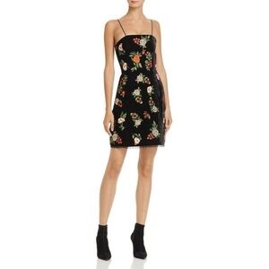 ALICE + OLIVIA Launa black velvet mini dress with colourful floral embroidery